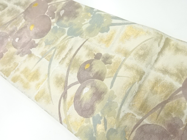 JAPANESE KIMONO / ANTIQUE FUKURO OBI / SILK / WOVEN KIKU